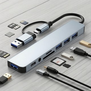 8 Em 1 USB Hub Expansor Dock Type C TF Leitor SD Áudio Compatível Com MacBook Pro ipad HP