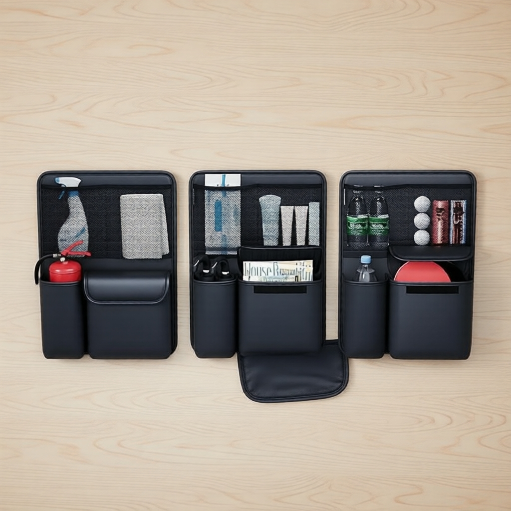 Organizador de Porta-malas de Carro com Bolso de Rede Dobrável, Bolsa de Armazenamento Multifuncional para Bancos