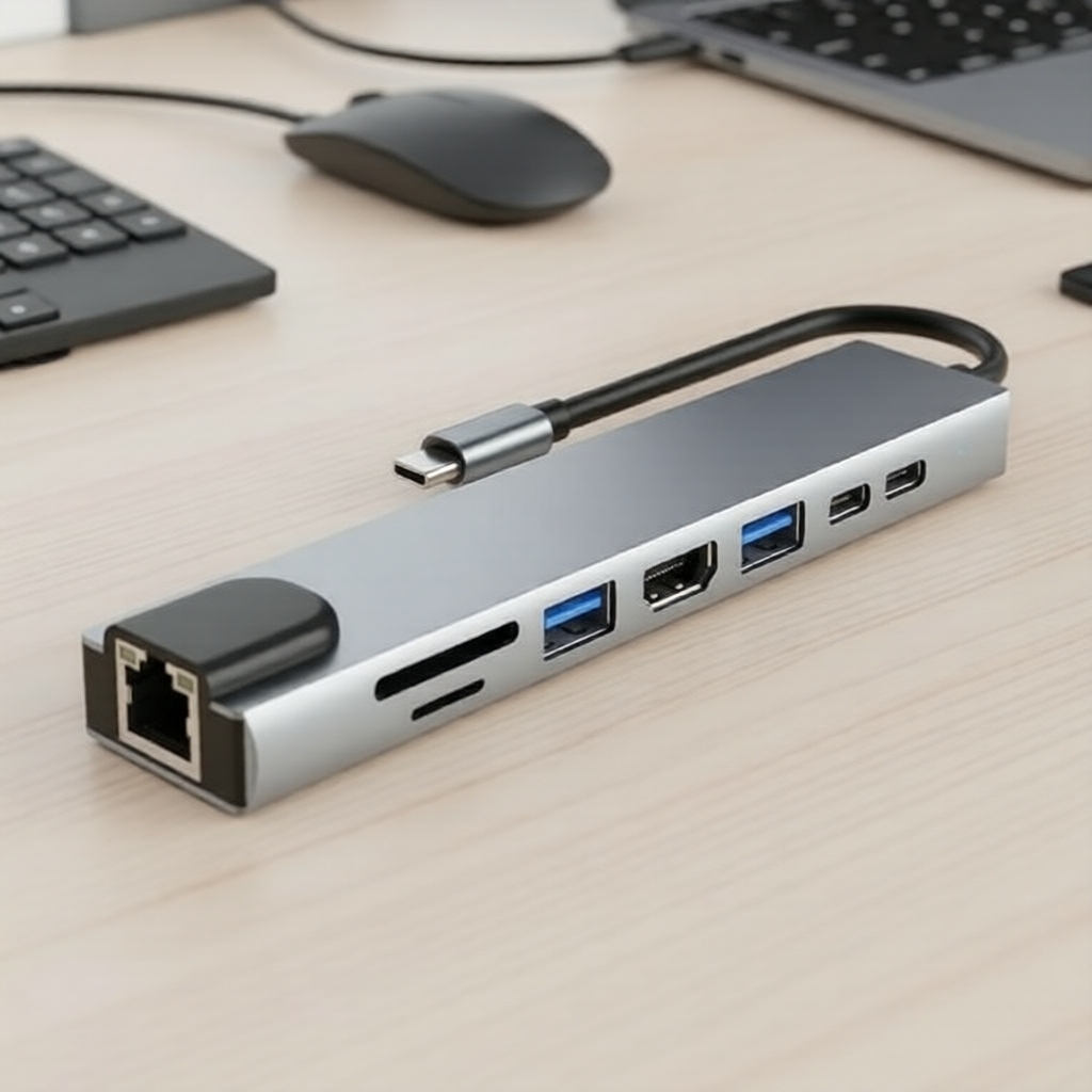 Hub USB-C 8EM1 Adaptador Multiportas 4K HD RJ45 Ethernet USB3.0 Leitor de Cartão PD TF SD