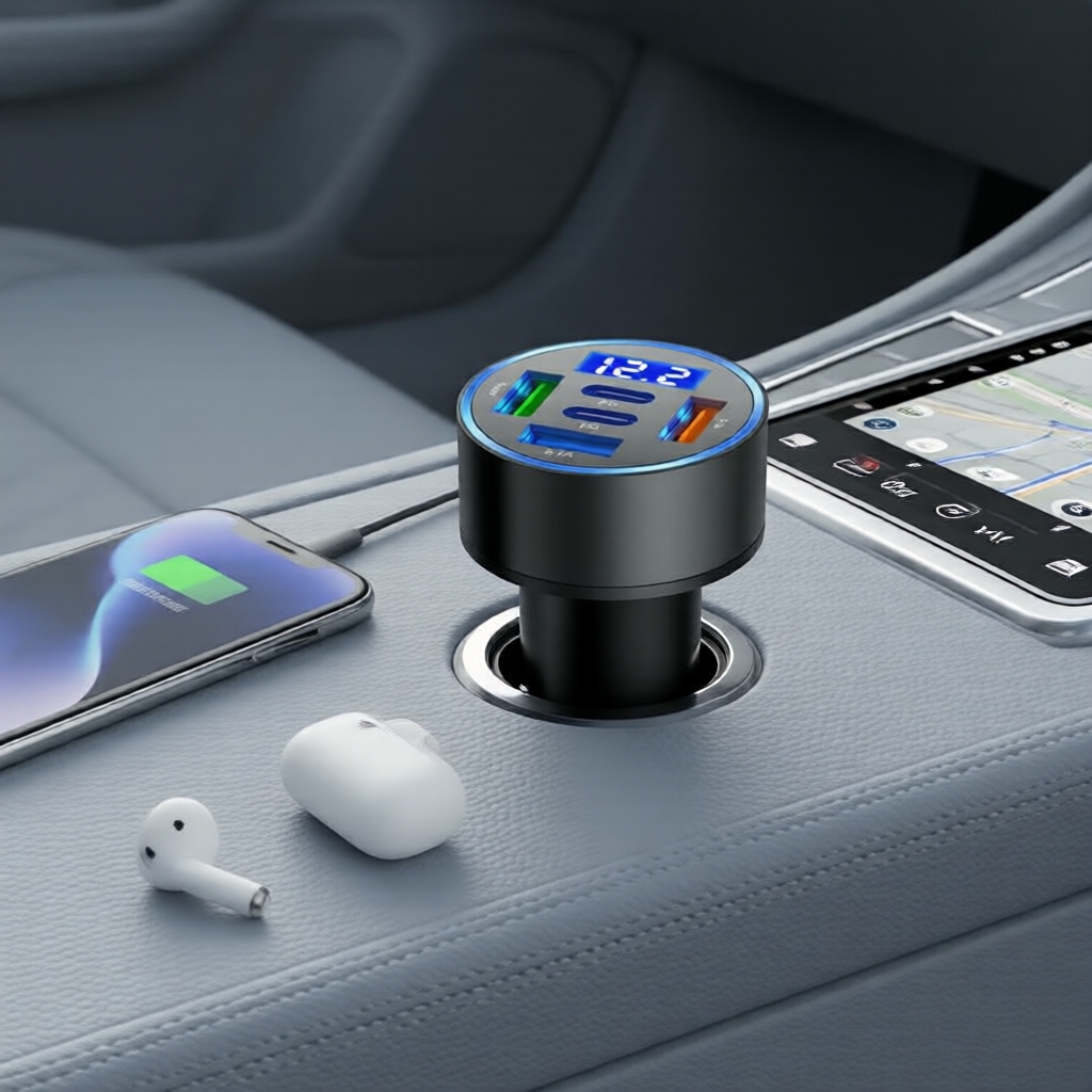 Adaptador de carregador de carro com 5 USB para tomada de isqueiro, com carregamento rápido