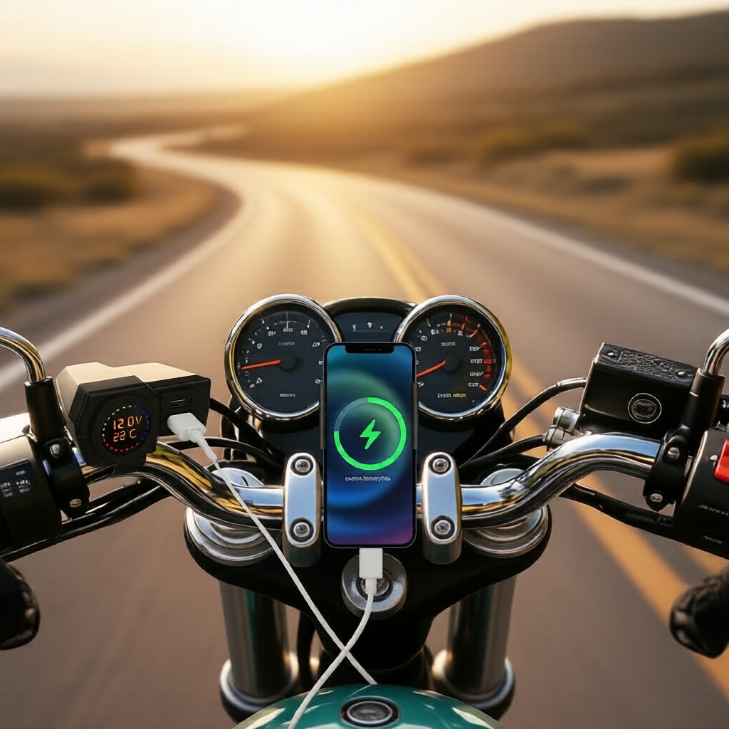 KEVANLY 1 unidade Carregador para motocicleta USB+Type-C com voltímetro redondo,