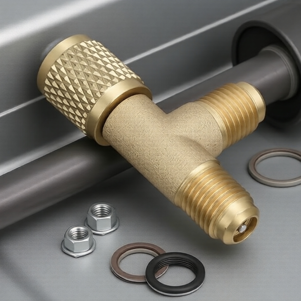 Conector T de Latão Durável 1/4 pol. SAE com Válvula de Agulha para R134a/R12/R22