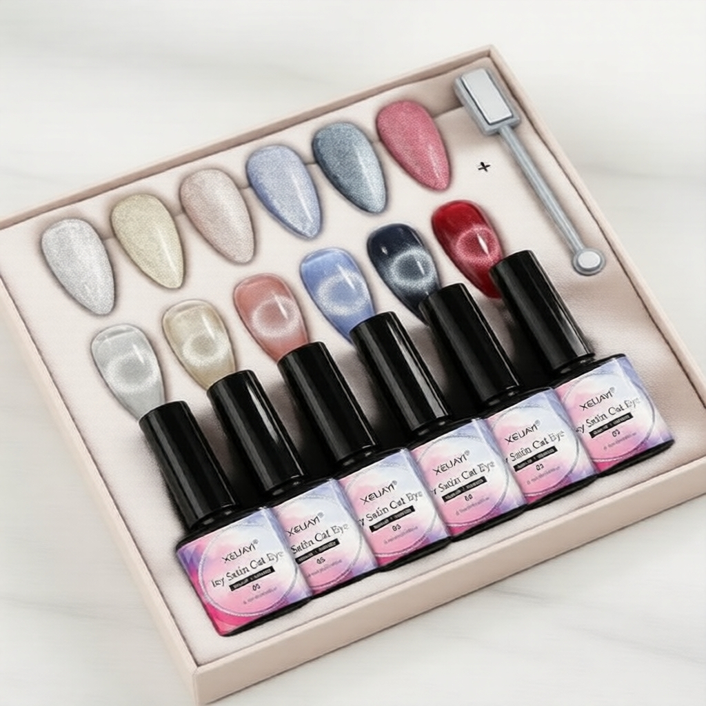 Conjunto de Esmalte em Gel Camaleão Magnético 6 Cores 8 ml, Kit de Manicure para Olhos de Gato com 7 peças e Removedor