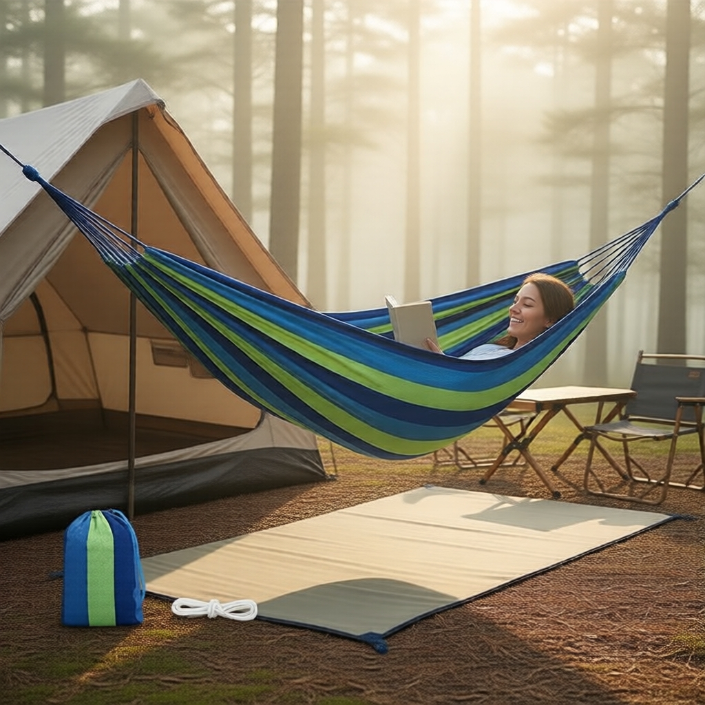 Rede de acampamento de tela com correias para árvores e bolsa de transporte | Balanço portátil para aventuras ao ar