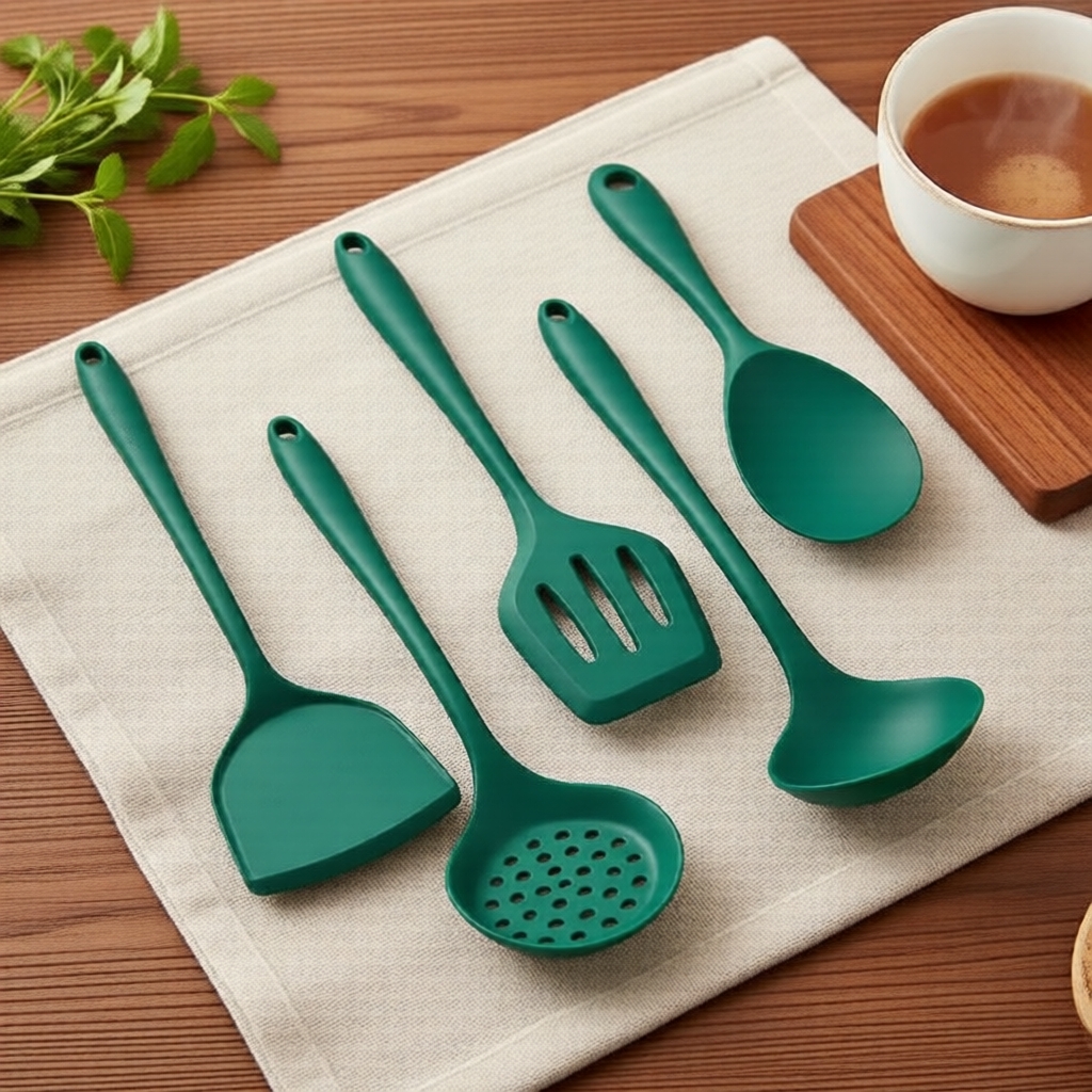 Conjunto de Utensílios de Cozinha de Silicone Durável 10 Peças, Ferramentas de Cozinha Antiaderentes e Seguras