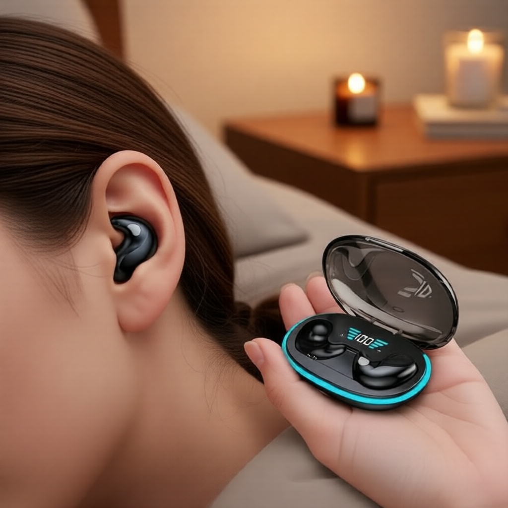 SPRISE X55 Fones de ouvido invisíveis para dormir, Bluetooth 5.3, cancelamento de ruído estéreo 360°, ultra-finos para
