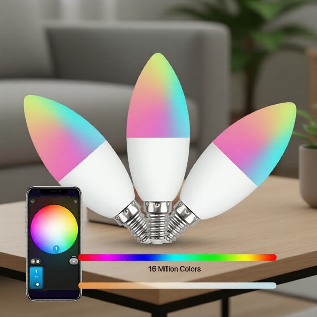 1x Lâmpada RGB LED Inteligente SAIMILI EWelink E14, controlada por WiFi, compatível com Alexa/Google Home/Alice