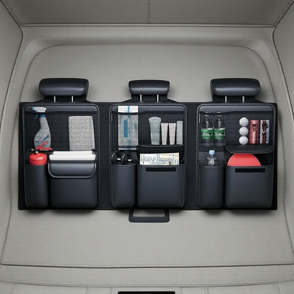 Bolsa Organizadora Multi-Compartimentos Dobrável para Porta-Malas de Carro, com Bolsos de Rede