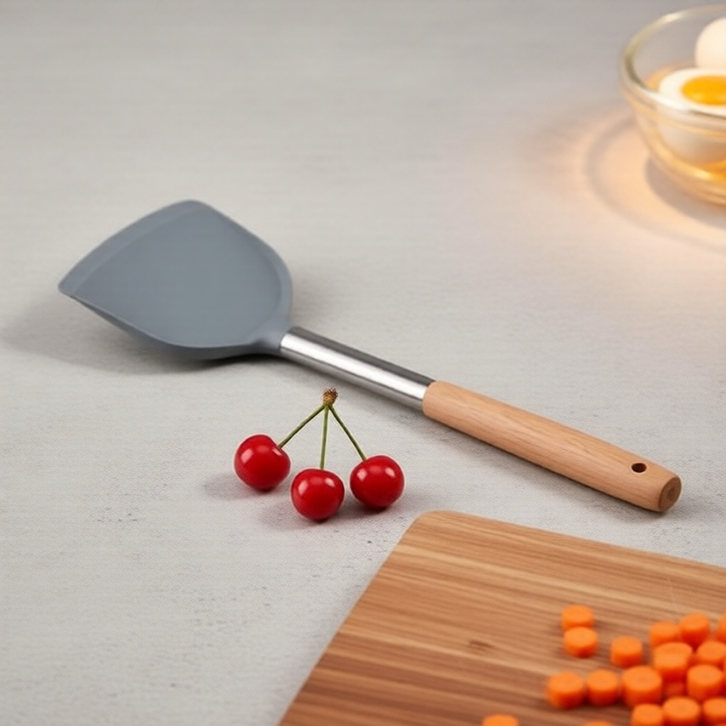 Espátula de silicone resistente ao calor, cozinha prática, cabo longo, utensílio antiaderente, essencial para a cozinha