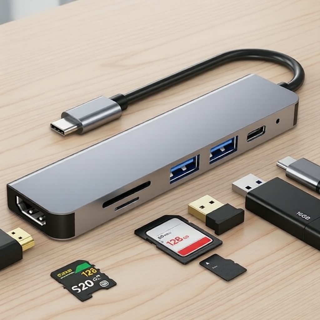 Type C Hub 6 Em 1 Adaptador De Leitor De Cartão TF SD Para Laptop PC Multi Portas HDMI 4K USB3.0 100W PD Charge