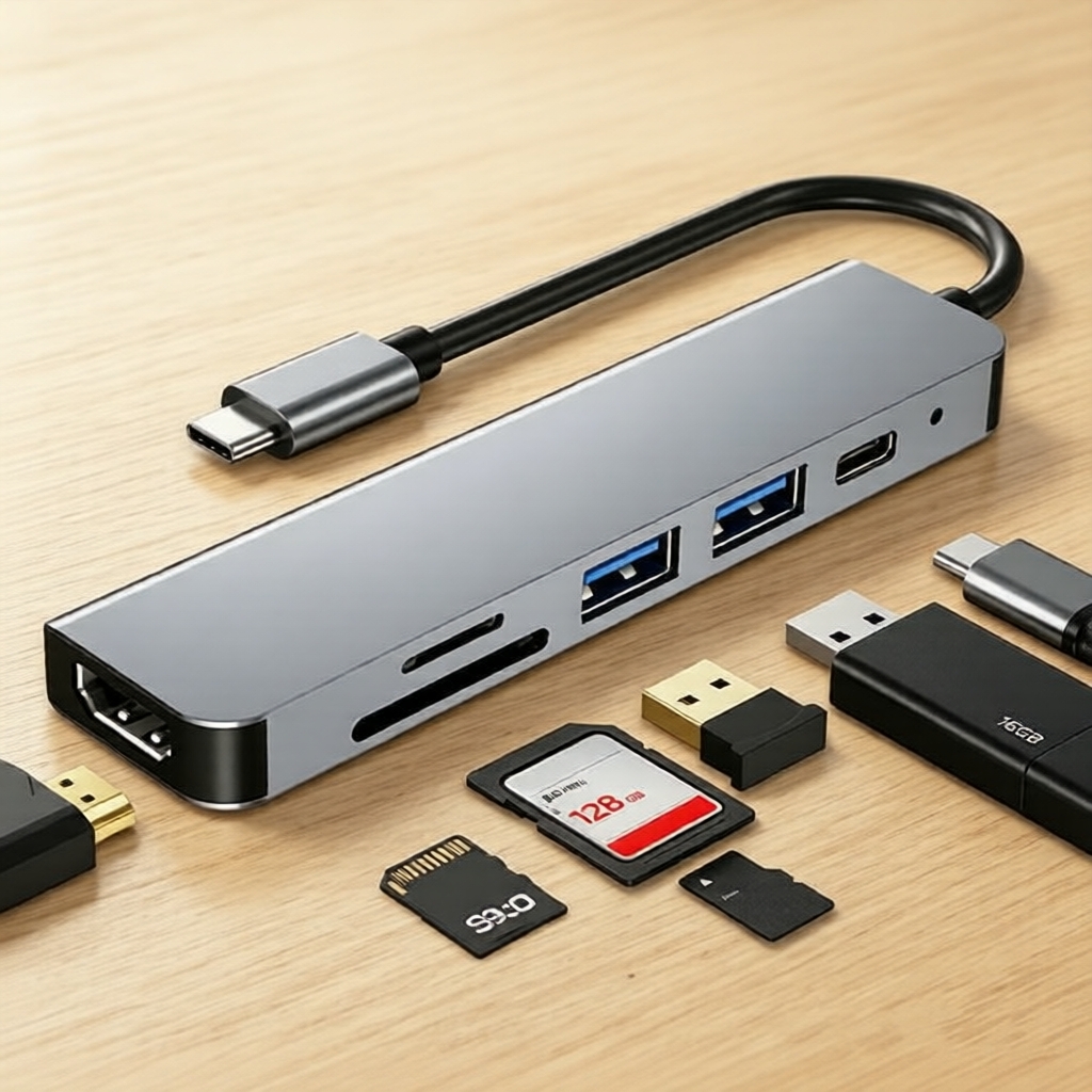 Dongle USB C 4K HDMI 6 em 1 com Hub divisor 87W PD USB 3.0 6 em 1 para MacBook A