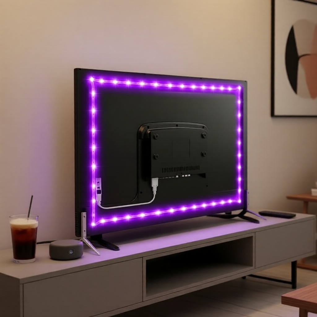 Fita LED RGB Bluetooth 5050, Flexível Autoadesiva, Luz de Fundo para TV, Controle via Tuya Smart Life