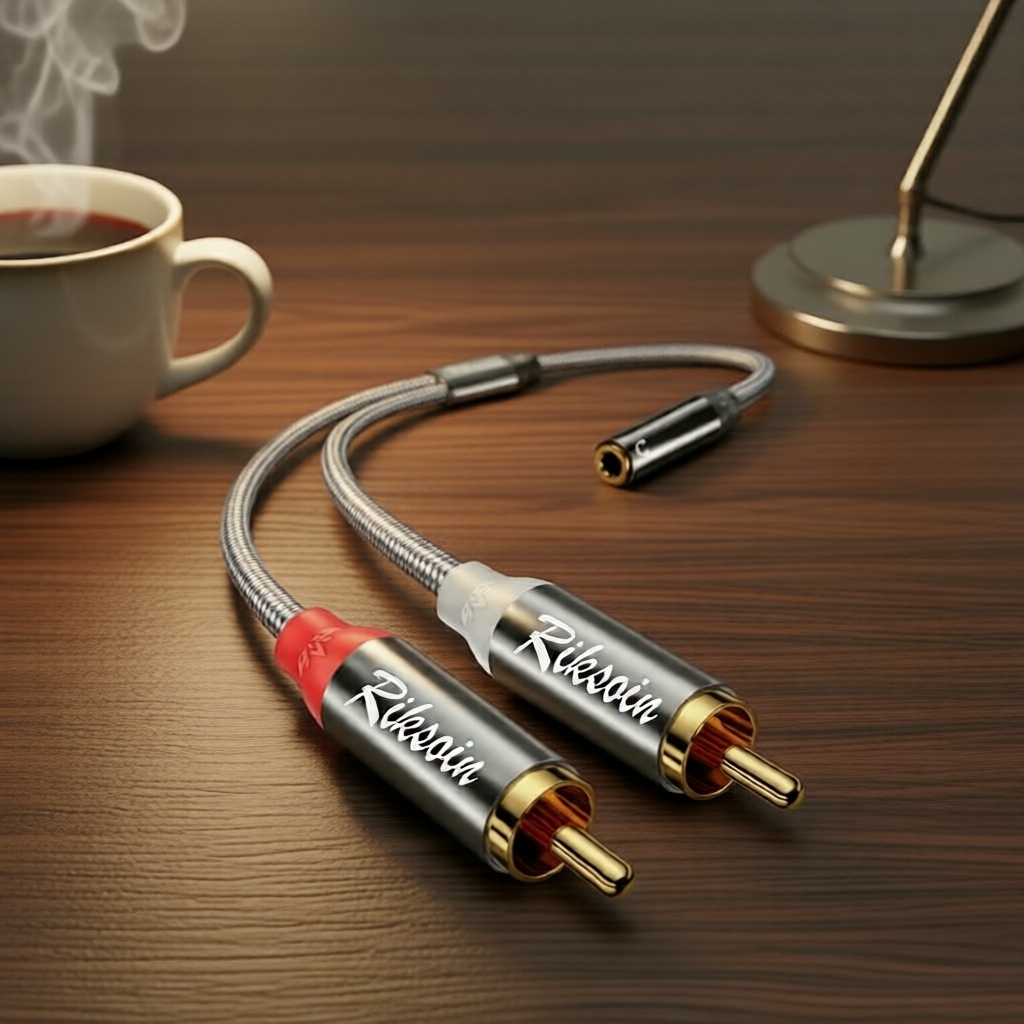Adaptador de Áudio Fêmea 3,5mm para Duplo RCA Banhado a Ouro Bidirecional para Misturador de Alto-falante Pro