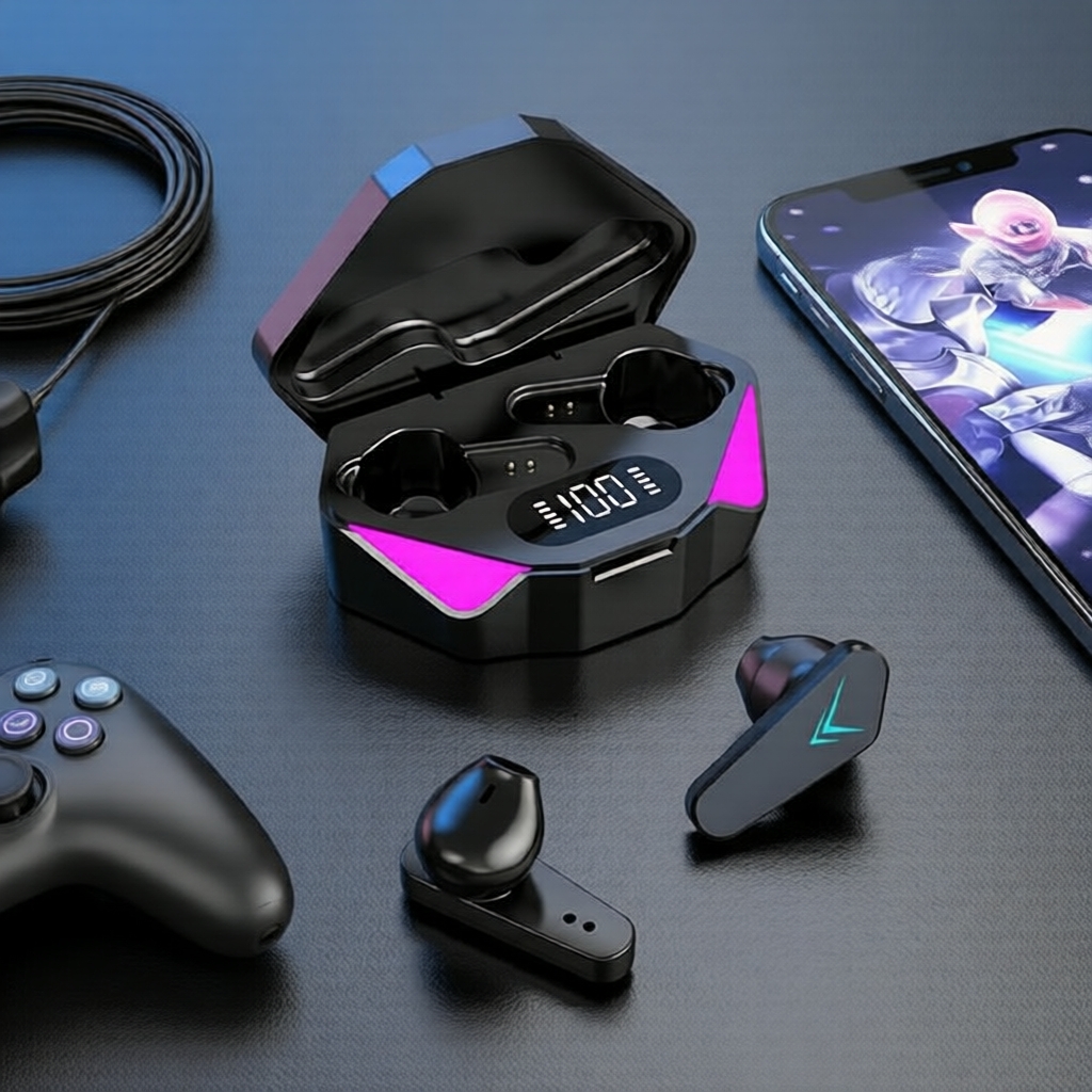 Fones de ouvido Bluetooth TWS, fones de ouvido com display LED, leves com microfone, perfeitos para música, viagens e