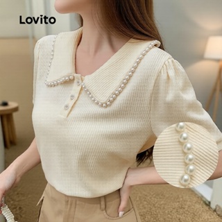 Lovito Blusa Feminina Casual com Botões e Pérolas Primavera/Verão em Damasco. L172ED783 em Oferta na Shopee