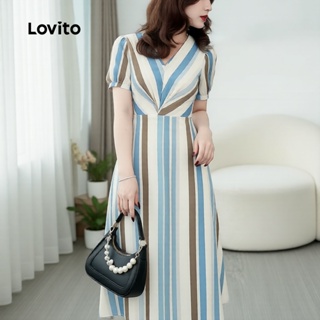 Lovito Casual Vestido Plissado com Listras Crepe Primavera Verão Feminino LBL32079 em Oferta na Shopee
