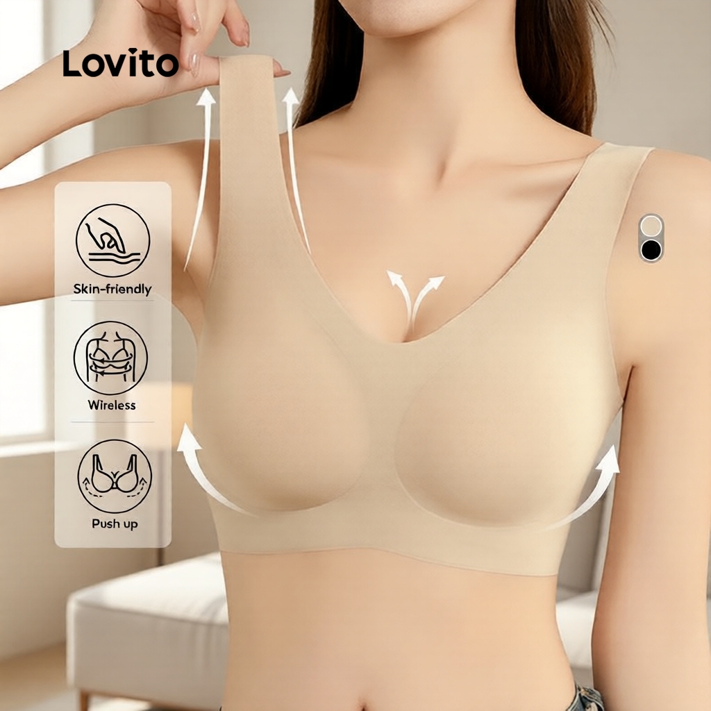 Lovito Bralette Ajustável Sem Arame Push Up Macio Antideslizante para Mulheres LNE121087
