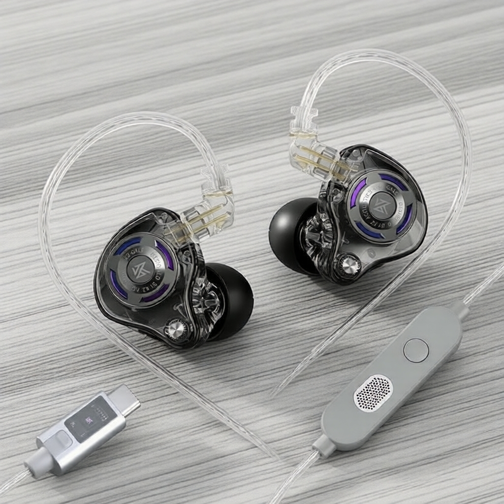 Monitores Intra-Auriculares com Fio KZ Gale HiFi: Driver Dinâmico, Dois Microfones Estéreo para Jogos e Esportes, Cabo