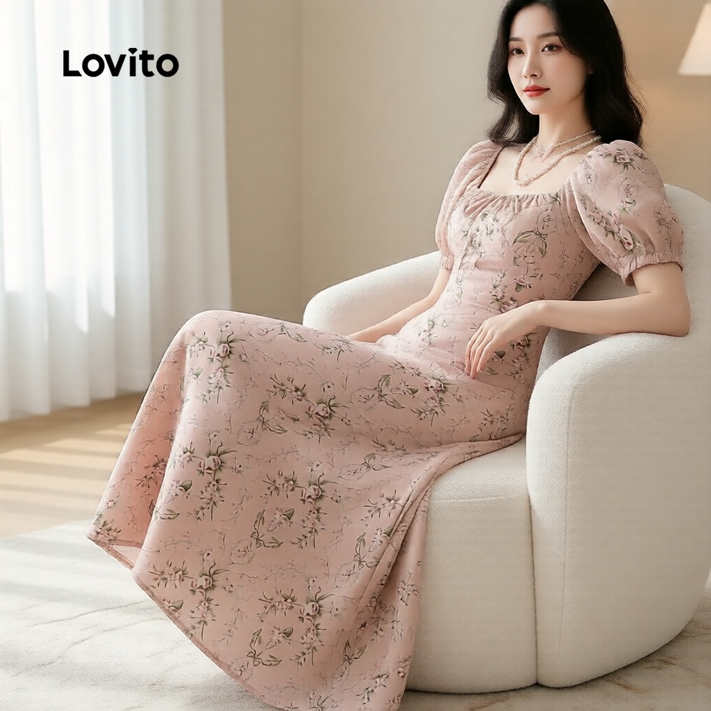 Lovito Vestido Boêmio com Fecho e Laço Primavera/verão Rosa Feminino L171ED227 em Oferta na Shopee