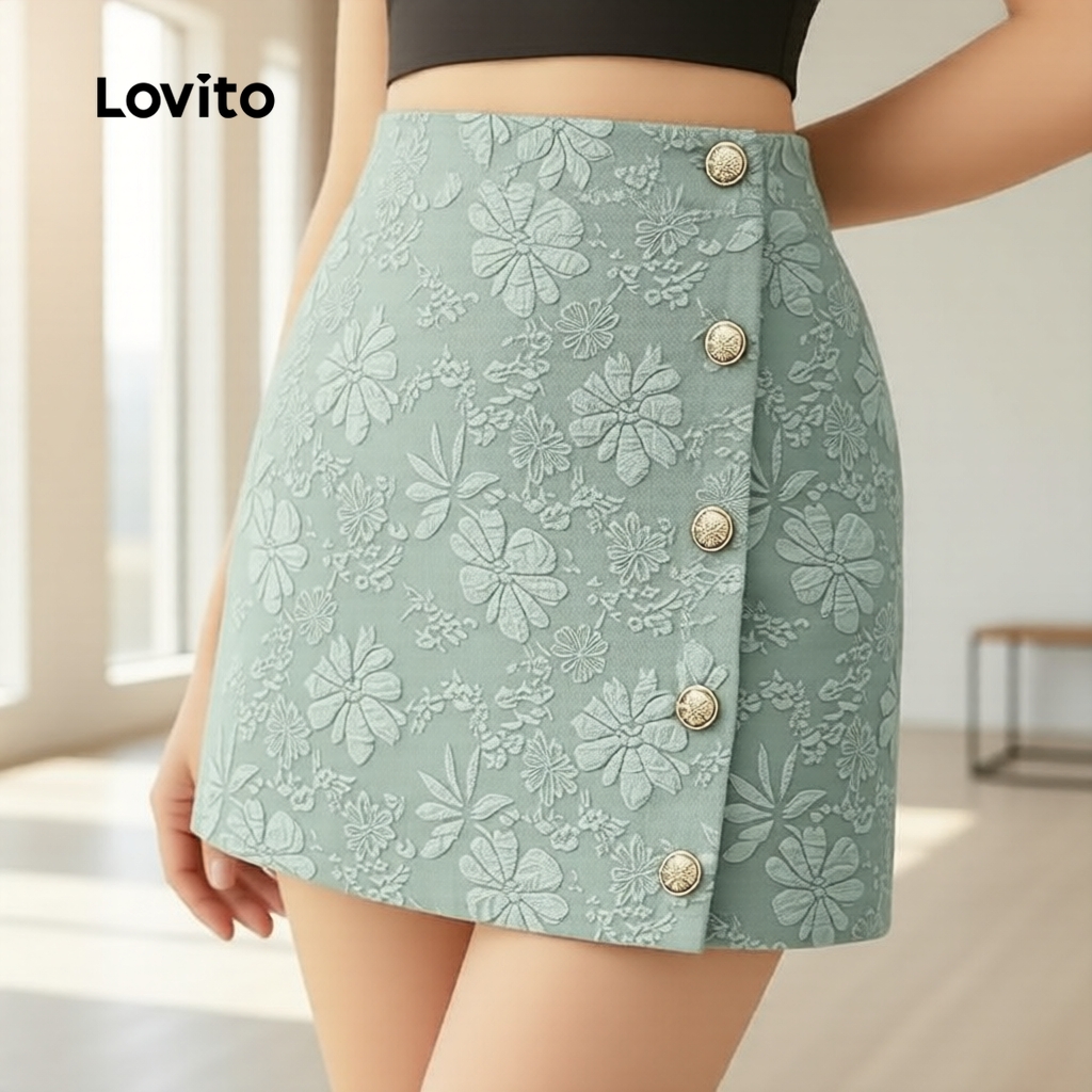 Lovito Saias Casuais em Jacquard com Zíper para Mulheres Verde Temporada Primavera Verão L172ED871 em Oferta na Shopee