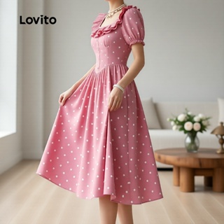 (NEW) Lovito  Vestido Casual Babados Bolinhas Primavera/verão Rosa para Mulheres L172ED704 em Oferta na Shopee