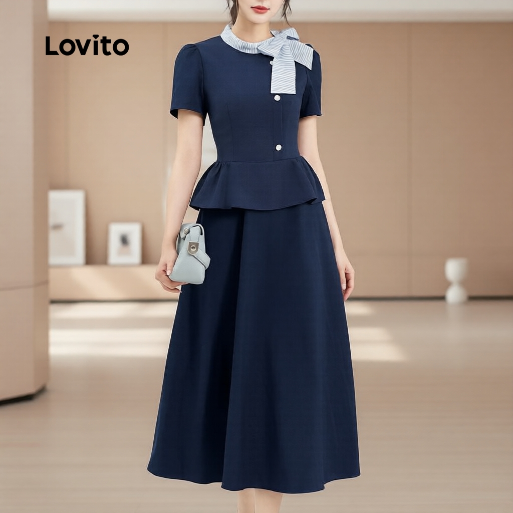 Lovito Refine Blusas ou Saias Sofisticadas com Assimétrica em Azul Marinho para Primavera/Verão L172ED537 em Oferta na Shopee