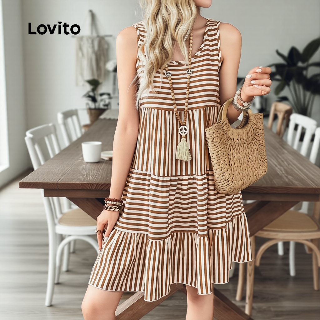 Lovito Refine Vestido Feminino Boho em Tecido para Primavera/Verão LBL30199 em Oferta na Shopee