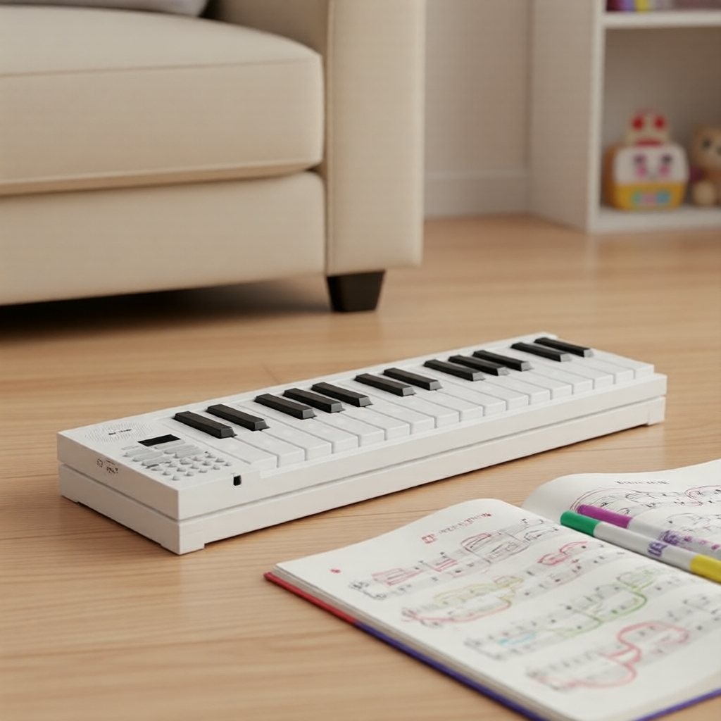  Teclado Digital Portátil de 61 Teclas para Crianças com Design Dobrável, Multi-Funções, Ideal para Iniciantes e para