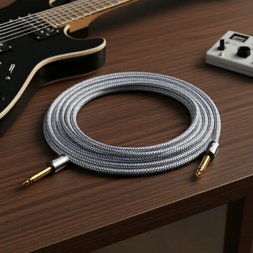 Cabo TRS Ângulo Reto 1/4 Polegada para Guitarra, Baixo, Teclado e Amplificador – HiFi Estéreo com Baixa Ruído