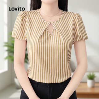 (NEW) Lovito  Blusa Elegante Corte Gota Clássica e Versátil Primavera/verão Khaki para Mulheres L172LD1766 em Oferta na Shopee