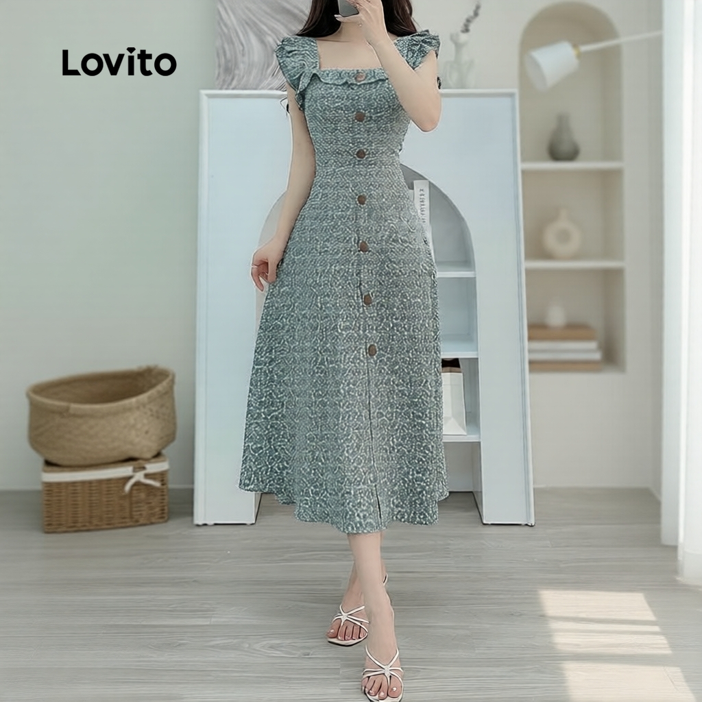 Lovito Vestido feminino Casual com botões Vestido para Primavera/Verão L161LD037 em Oferta na Shopee