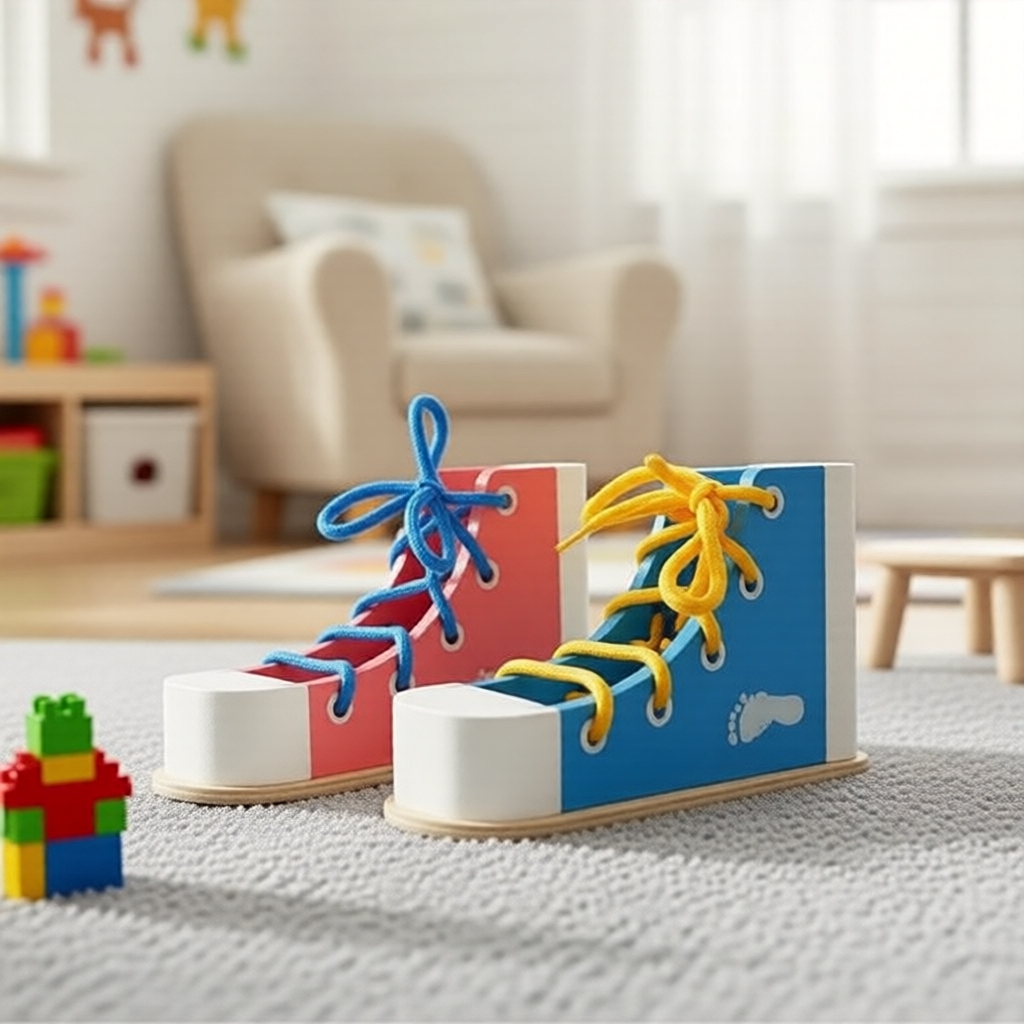  Brinquedo Montessori de Madeira para Enfiar e Amarrar Sapatos, Aprenda a Amarrar Cadarços, Primeira Infância