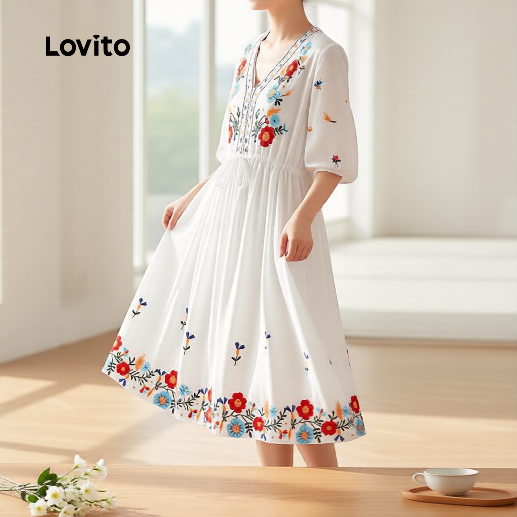 Lovito Vestido Feminino Branco para Primavera Verão LK2AD1079 em Oferta na Shopee