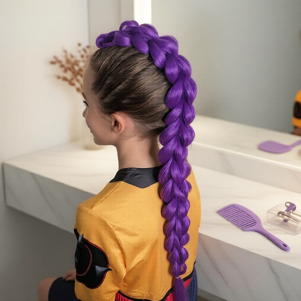 Estoque: Peruca Rumi de 60cm Roxo, Ponytail Caçadora de Demônios do K-Pop, Cabelo Sintético Trançado