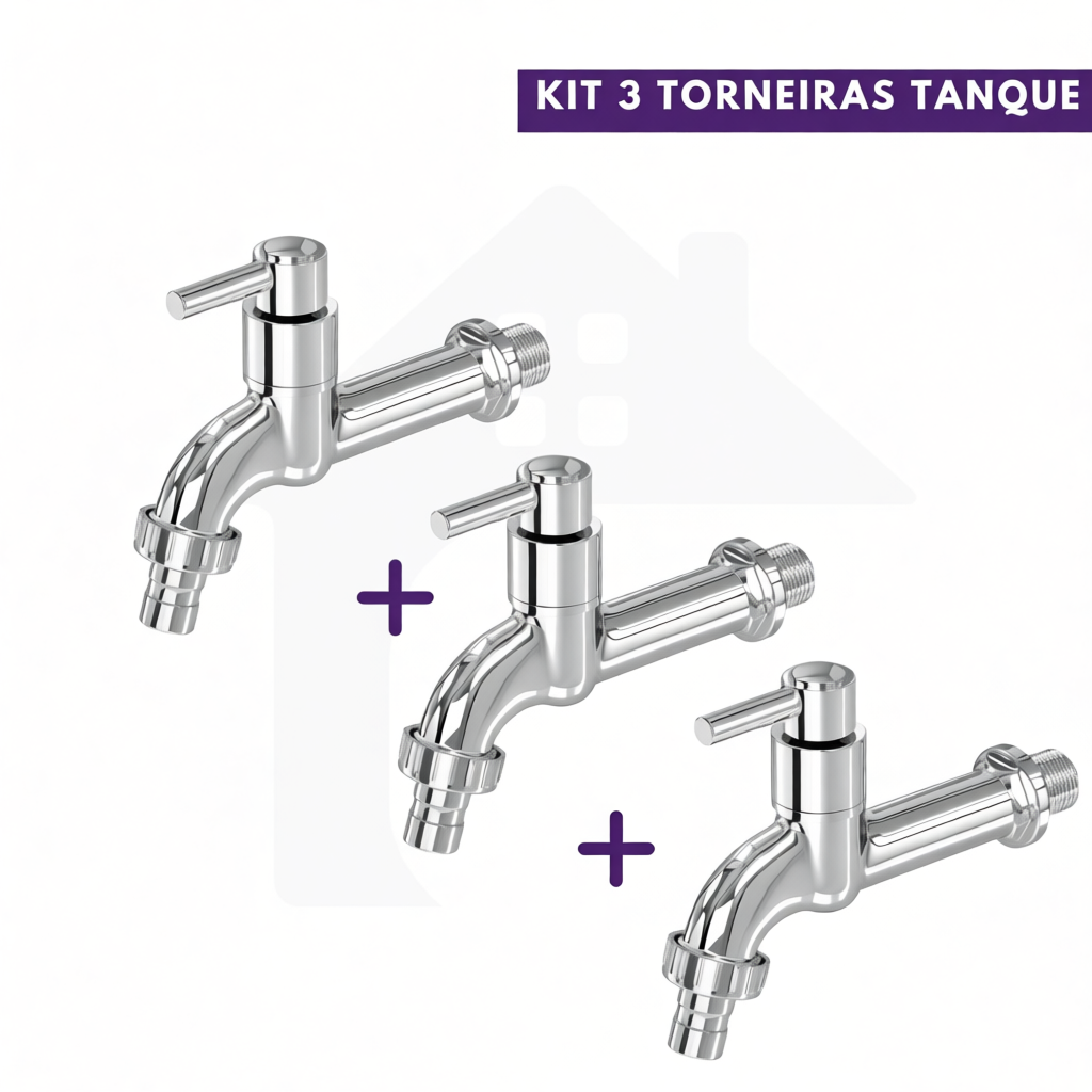 Combo 3 Torneira Tanque Jardim Garagem Pia Tanque Maquina Lavar