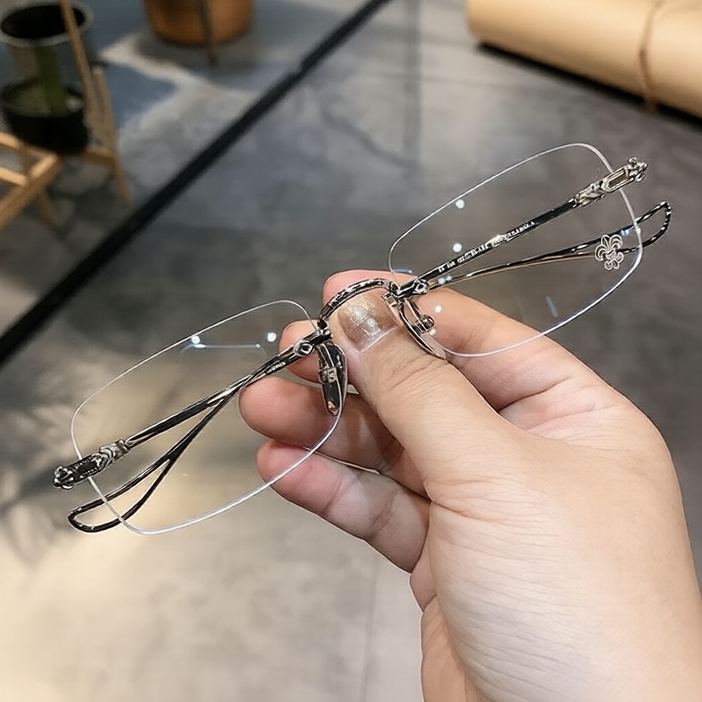 Óculos de Sol Masculino Ultraleve Sem Armação com Bloqueio de Luz Azul e Troca de Cor, Moda Trendy