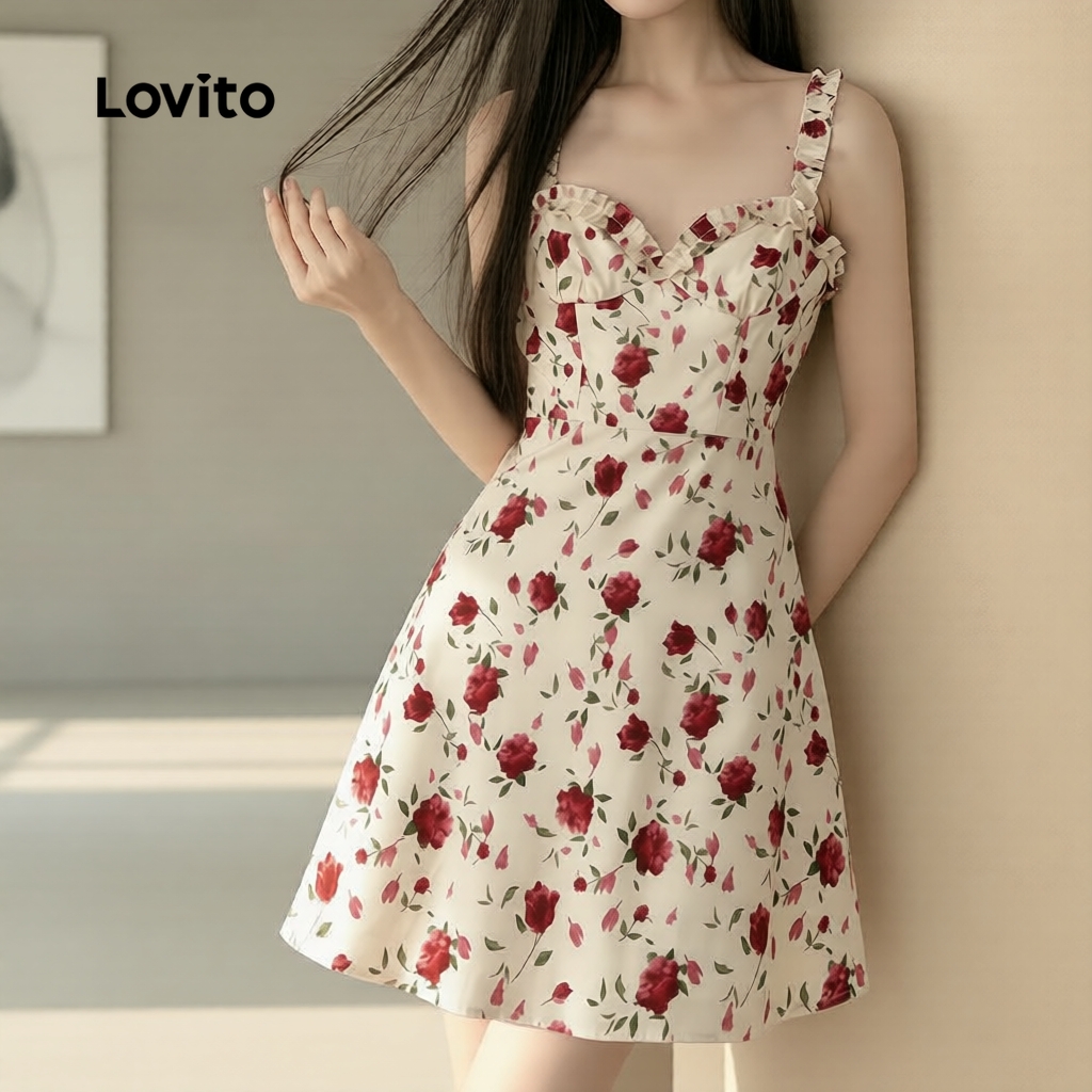 Lovito Refine Vestido Feminino Casual com Zíper e Borda Franzida para Primavera/Verão L172LD1288