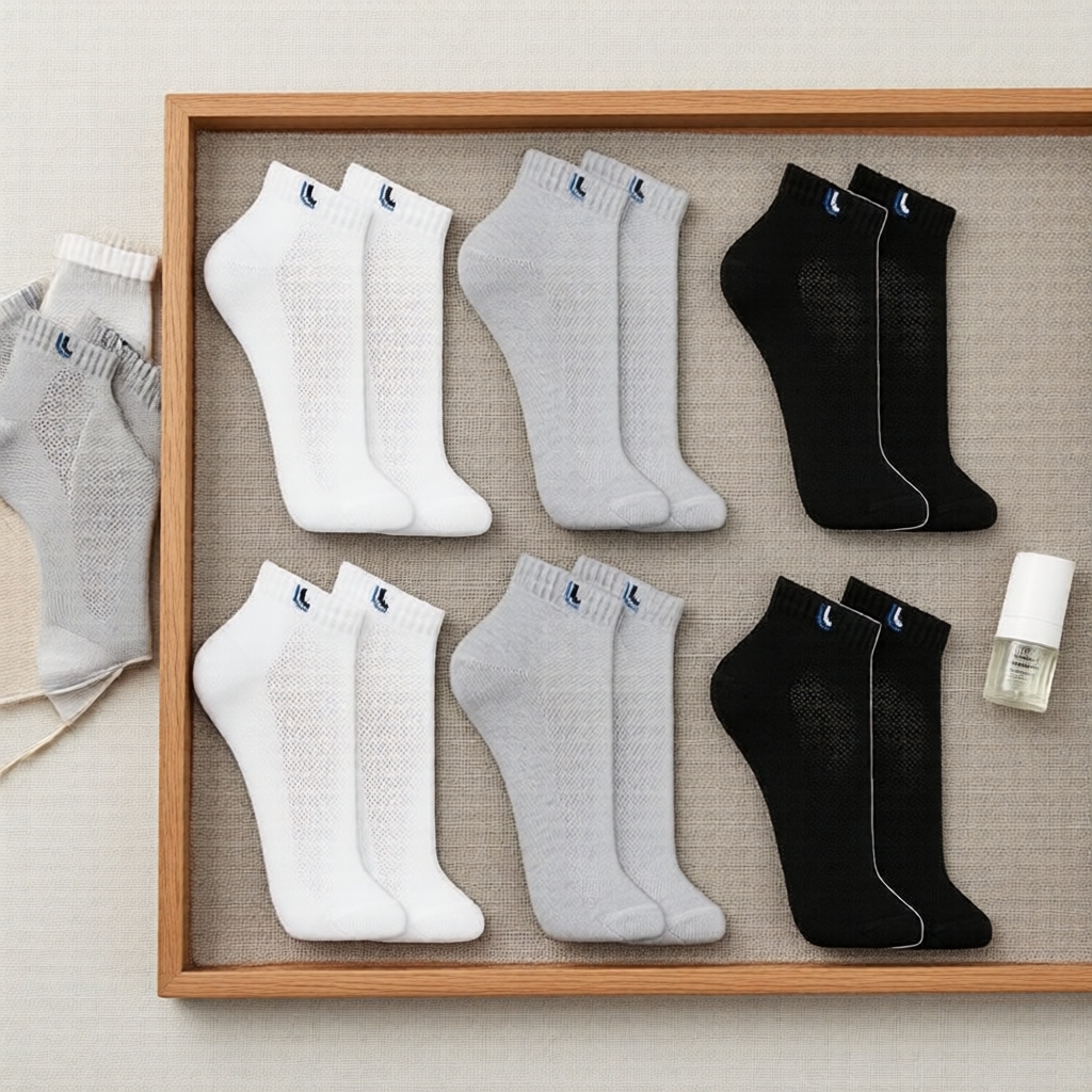  6 Pares Meias de Algodão Respiráveis Cano Curto – Novos Tons – Preto/Branco/Cinza/Rosa – Para Homens & Mulheres