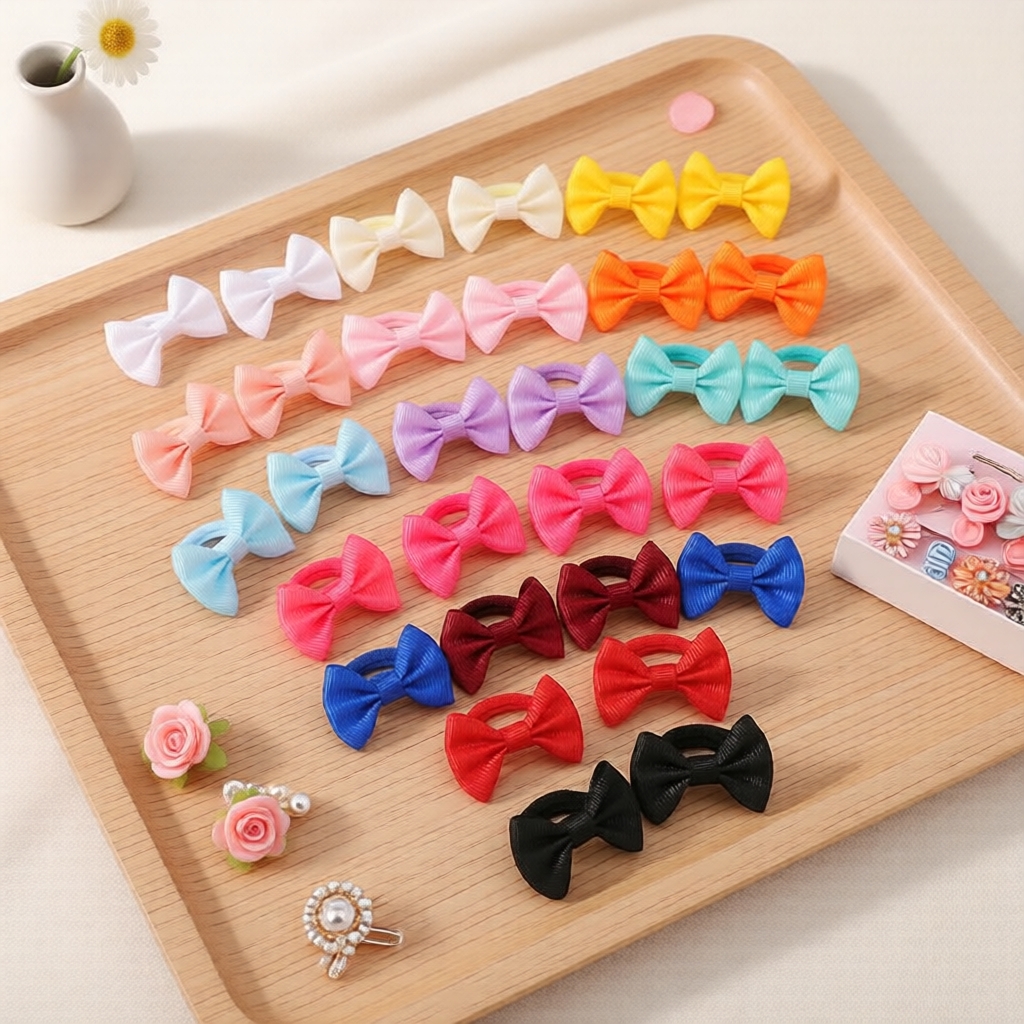 30 peças Mini Laços de Cabelo Elásticos com Elástico, Faixa de Borracha para Rabo de Cavalo, Porta Rabos de Cavalo para