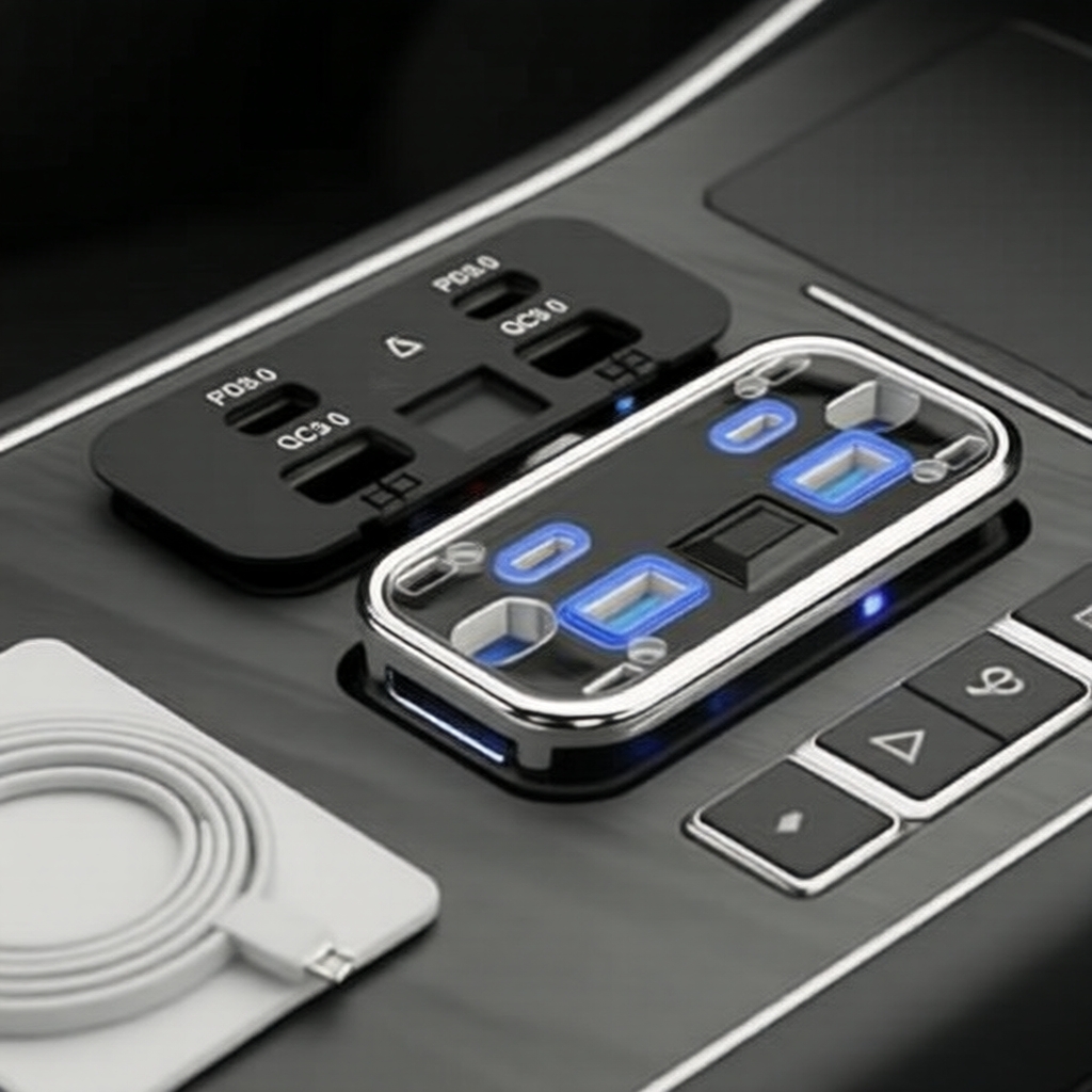  Carregador Veicular 4 Portas 76W à Prova d'Água 12V 24V QC 3.0 Duplo PD3.0 Tipo-C USB Carregamento Rápido