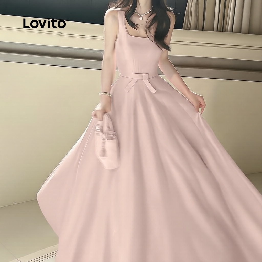 (Elegante) Lovito Vestido com Laço Na Frente para Primavera/verão Rosa para Mulh