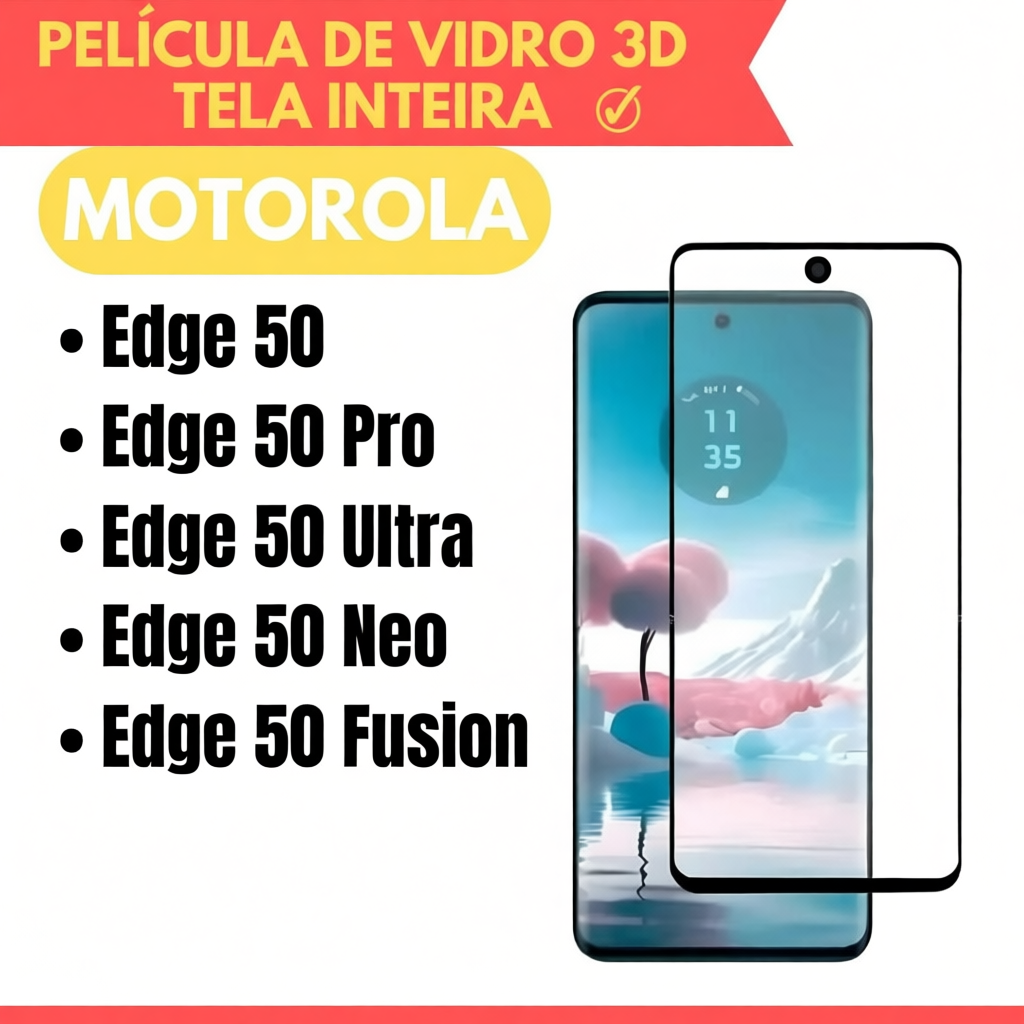 Película de Vidro 3D Para Motorola Moto Edge 50 series