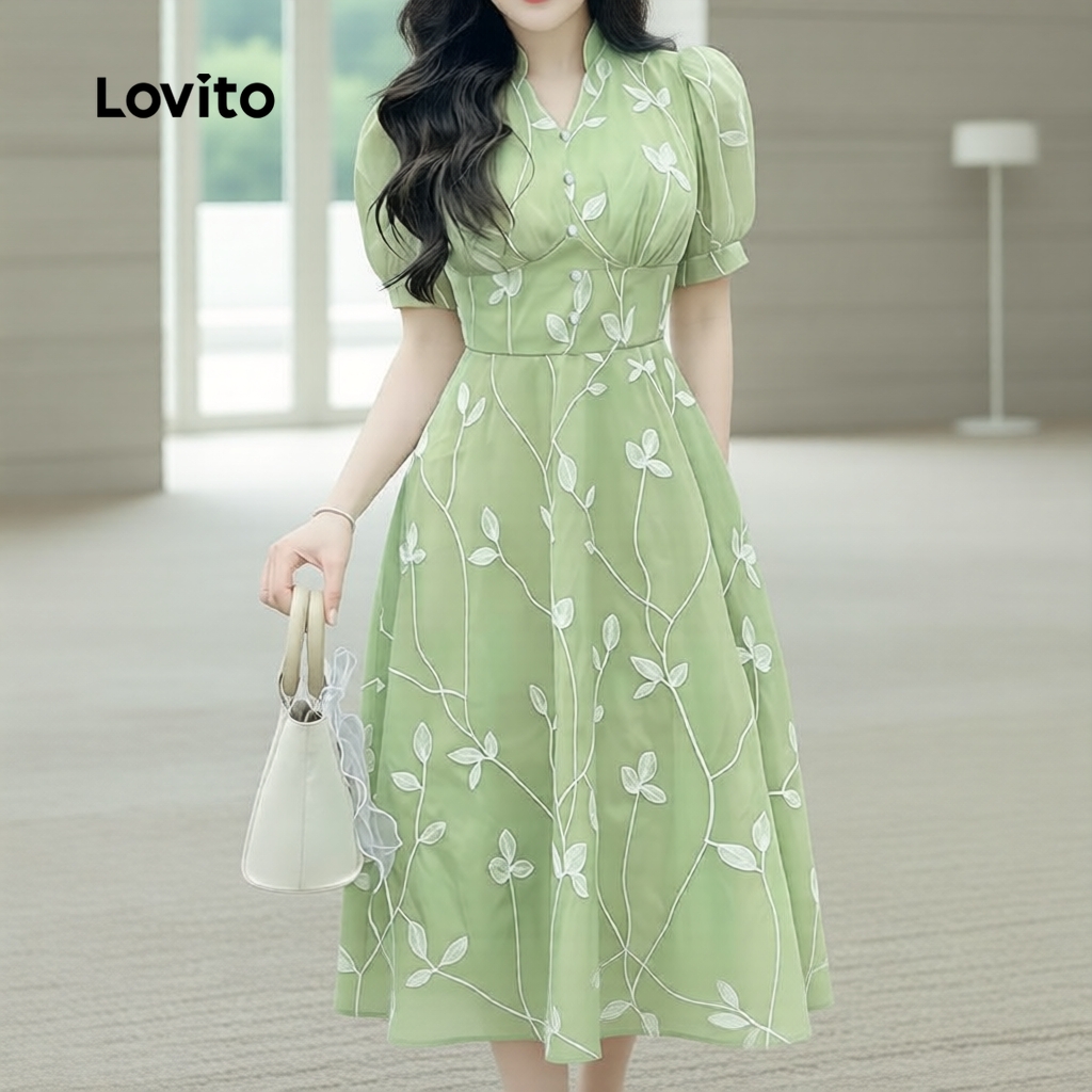 Lovito Vestido Boho Feminino Primavera/Verão Verde L157ED284