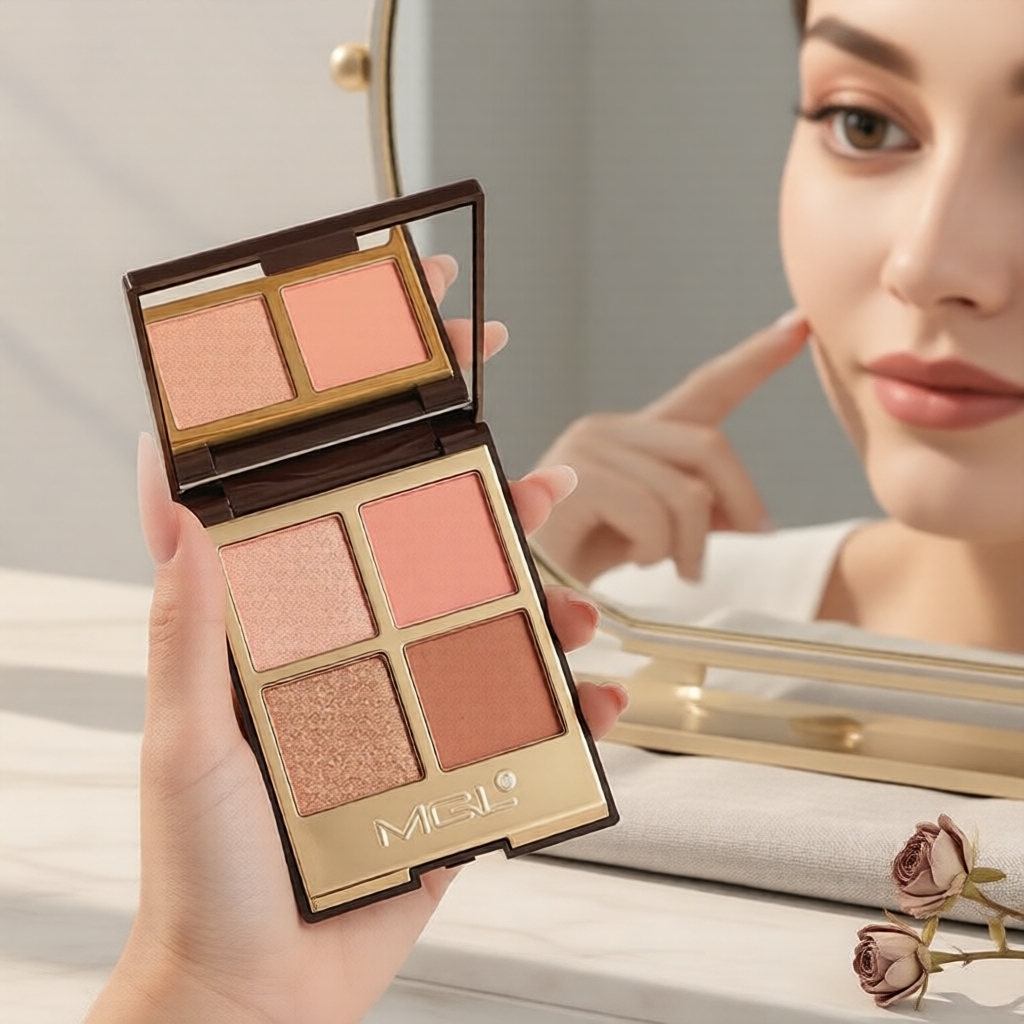 MGL Paleta de Sombras e Blush com 4 Cores – Tons de Rosa e Marrom, Fosco e Perolado