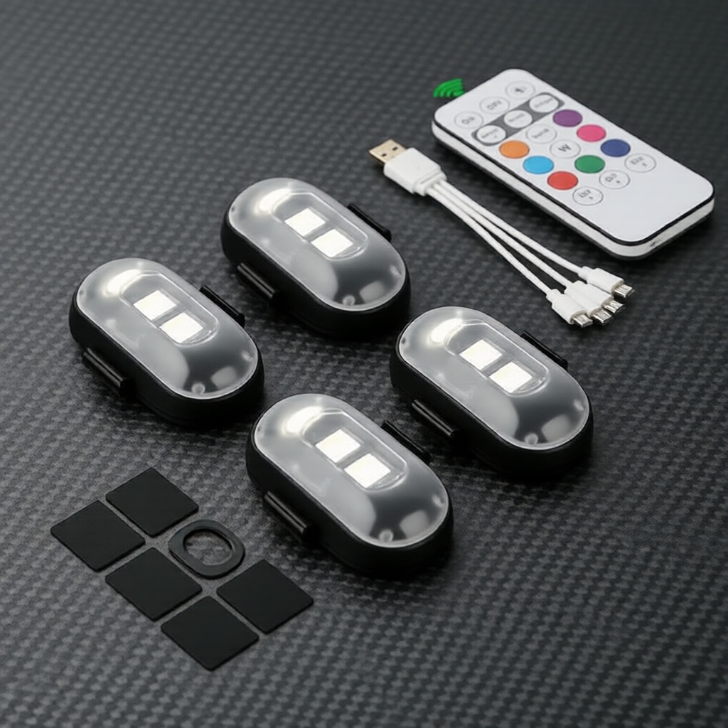  Kit de Fita LED Multicolorida Universal para Carro e Motocicleta, Controle Remoto, Luz Ambiente