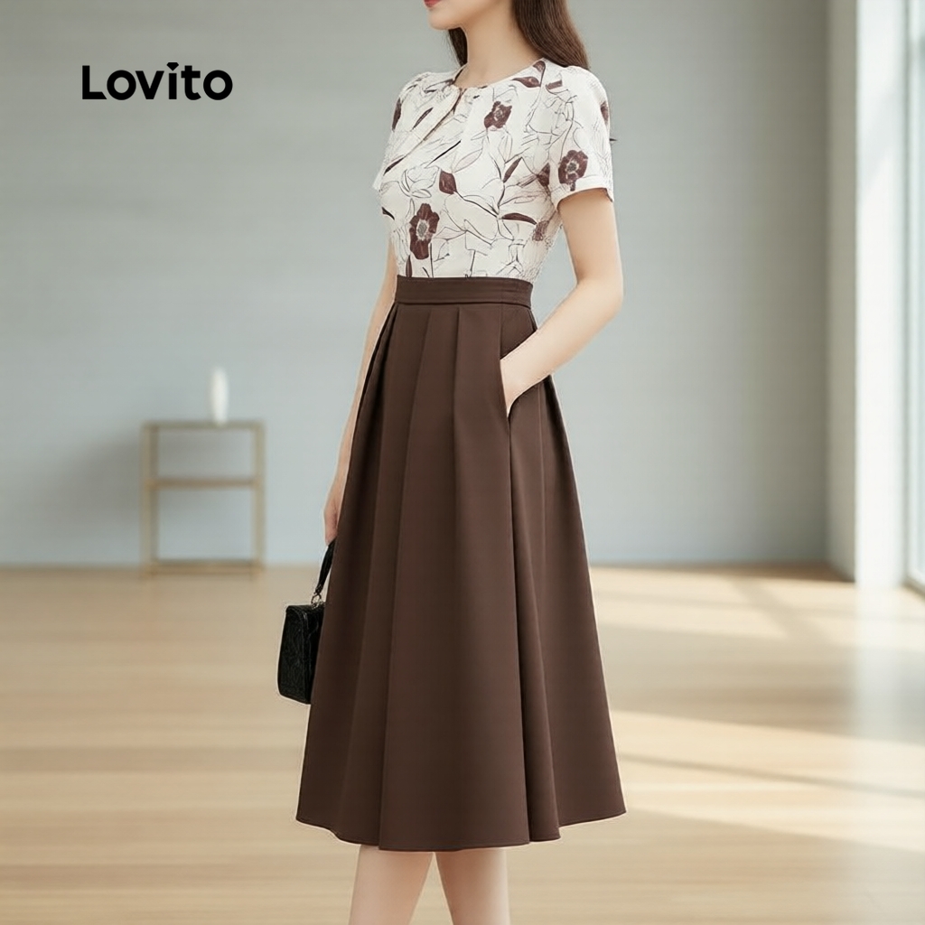Lovito Vestido feminino em tecido floral elegante para Primavera/Verão L165ED271 em Oferta na Shopee