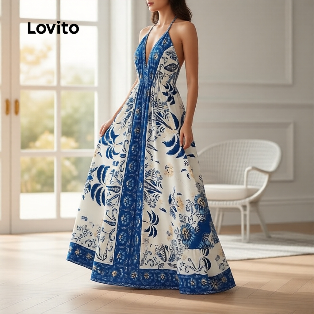 Lovito Boho Vestido Feminino com Laço Primavera/Verão LBL31248