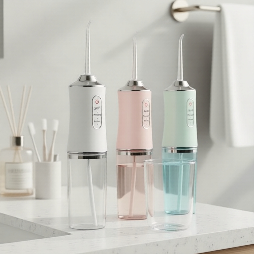 Irrigador Oral Portátil 220 ml, 3 Modos, Recarga via USB, 4 Pontas para Dentes Mais Limpos