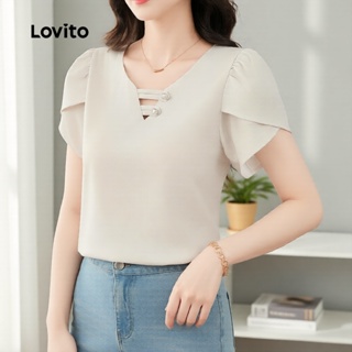 Lovito Blusa Feminina Casual Botão Primavera Verão Bege L165AD856 em Oferta na Shopee