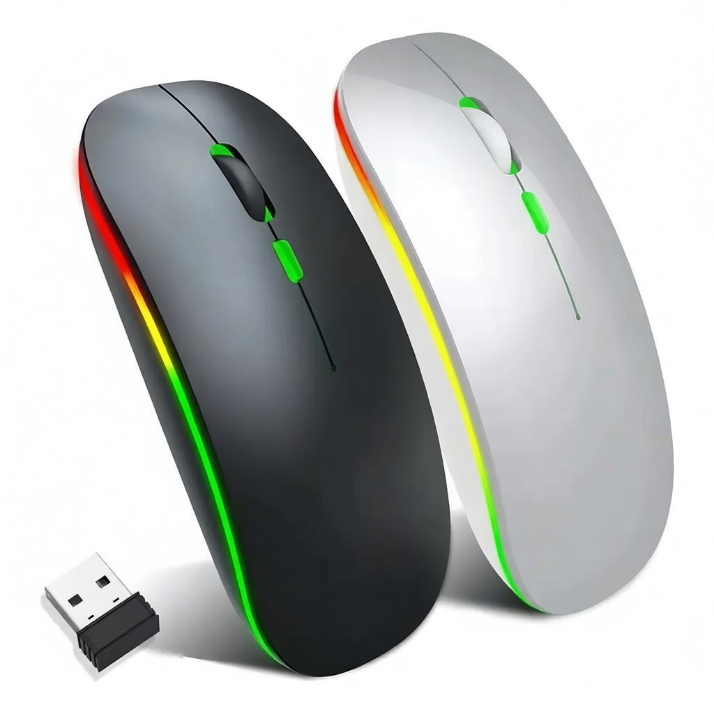 Mouse Sem Fio Recarregável Led RGB Clique Silencioso 2.4GHz Ergonômico Gamer Home Office